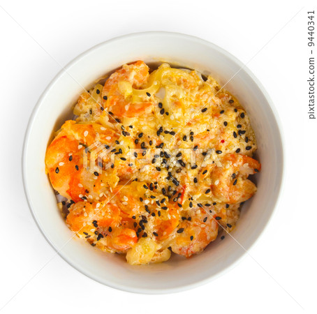 shrimp sesame seeds cooked isolated a on white background shrimp sesame seeds cooked isolated a on white background 9440341