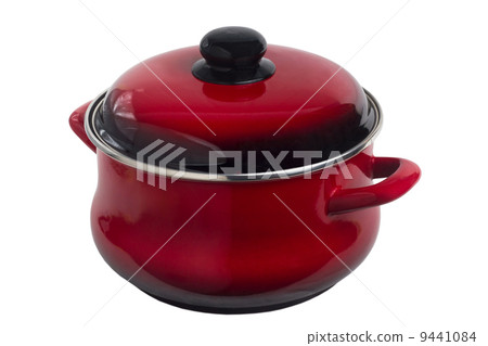 pan red pot kitchen isolated white background clipping path 9441084