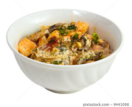 mushrooms potatoes roasted isolated a on white background clippi 9441098