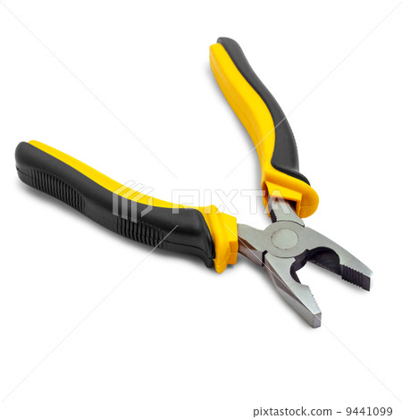 yellow pliers open isolated on white background 9441099