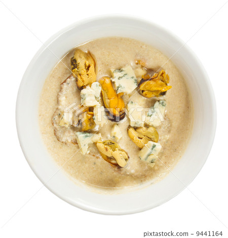 soup cheese food mushrooms isolated on white background clipping 9441164