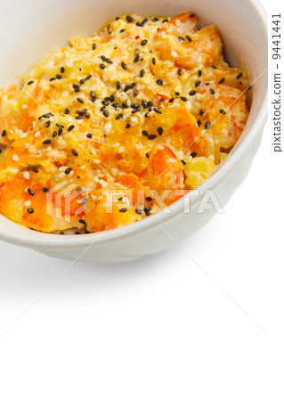 shrimp sesame seeds cooked isolated white background 9441441