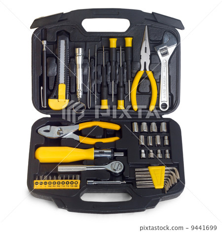 set yellow tools box isolated on white 9441699
