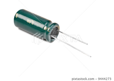 Electrolytic Capacitor in green isolated on white 9444273
