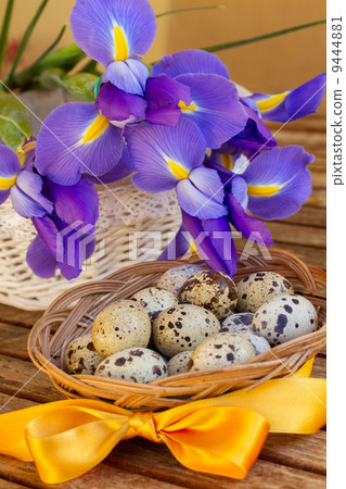 easter eggs and blue irises easter eggs and blue irises 9444881