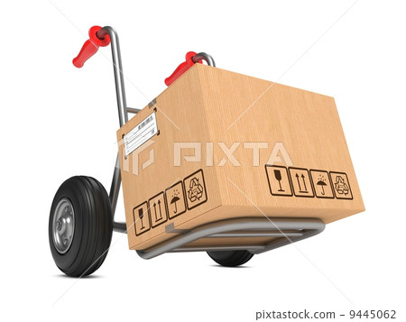 Blank Cardboard Box on Hand Truck. 9445062