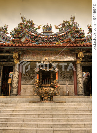 Chinese incense burner and temple 9446948