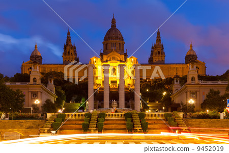 National Palace of Montjuic in summer evening National Palace of Montjuic in summer evening 9452019