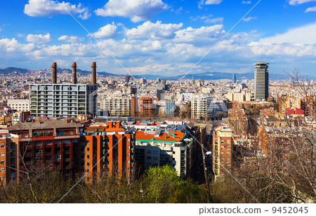 view of Barcelona from Montjuic in sunny day view of Barcelona from Montjuic in sunny day 9452045