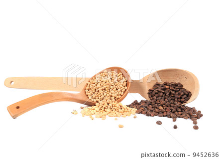 Wooden spoons with brazil nuts. Wooden spoons with brazil nuts. 9452636