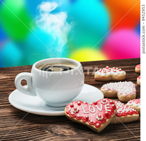 cup of coffee and premium cookies for Valentine cup of coffee and premium cookies for Valentine 9452953