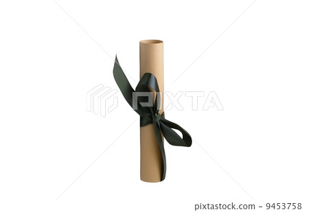 close up of a diploma with black ribbon 9453758