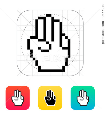 Three fingers. Pixel hand cursor icon. Three fingers. Pixel hand cursor icon. 9456040
