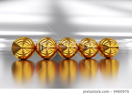 five golden balls on the mirror surface five golden balls on the mirror surface 9460978