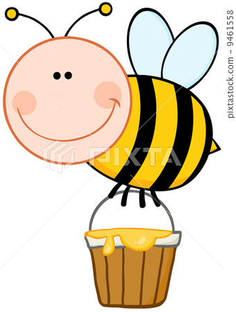 Smiling Bee Flying With A Honey Bucket Smiling Bee Flying With A Honey Bucket 9461558