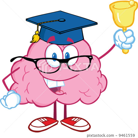 Smiling Brain Teacher Character Ringing A Bell 9461559