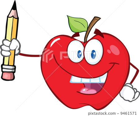 Happy Red Apple Holding Up A Pencil 9461571