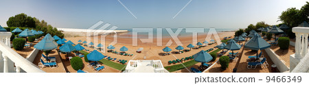 The panorama of beach at luxury hotel, Ras Al Khaimah, UAE 9466349