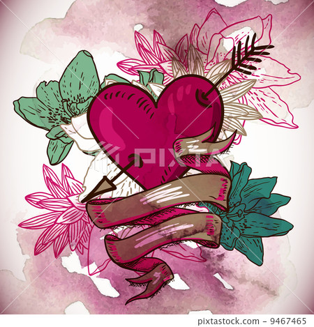 Hearts and Flowers Vector Illustration  9467465