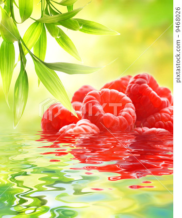 Ripe raspberries reflected in water Ripe raspberries reflected in water 9468026