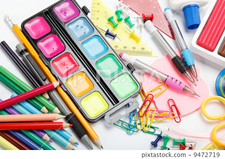 office and student accessories isolated over white background. B 9472719