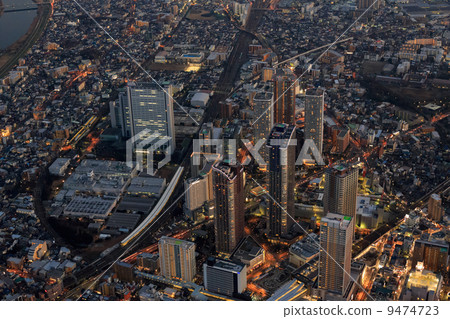 Aerial photograph of evening scenery of high-rise building street of Musashi Kosugi 9474723