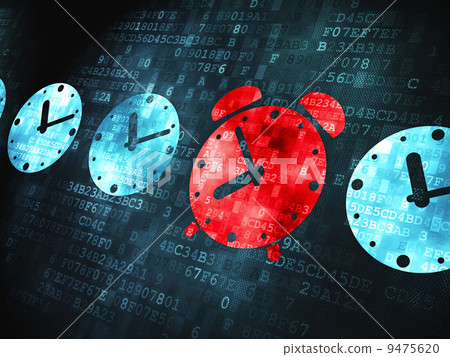 Timeline concept: Alarm Clock on digital background Timeline concept: Alarm Clock on digital background 9475620