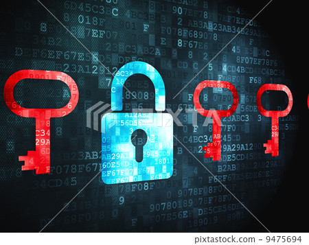 Privacy concept: Padlock And Key on digital background 9475694