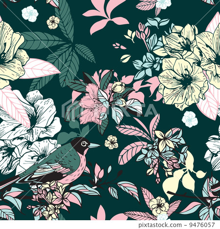 Flowers and birds seamless 9476057