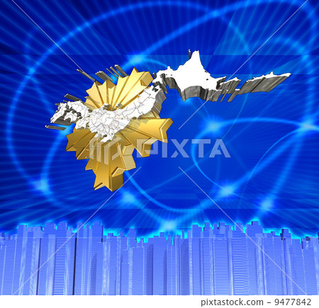 Police emblem and Japanese map / night city view of the city 9477842