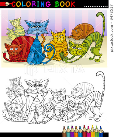 Cartoon Cats for Coloring Book or Page Cartoon Cats for Coloring Book or Page 9478517
