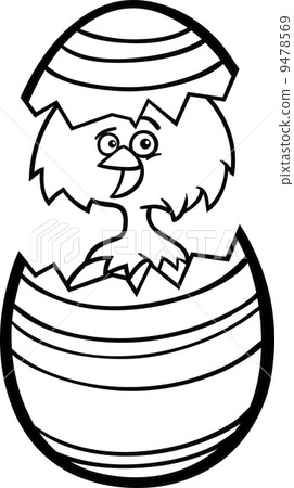 chicken in easter egg cartoon for coloring  stock