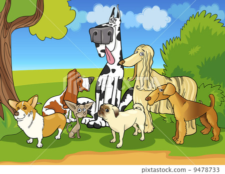 purebred dogs group cartoon illustration 9478733