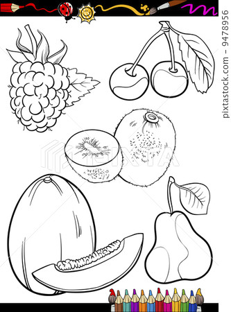 cartoon fruits set for coloring book cartoon fruits set for coloring book 9478956