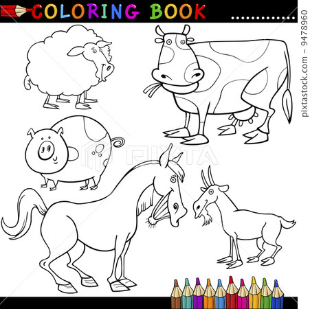 Farm Animals for Coloring Book or Page Farm Animals for Coloring Book or Page 9478960