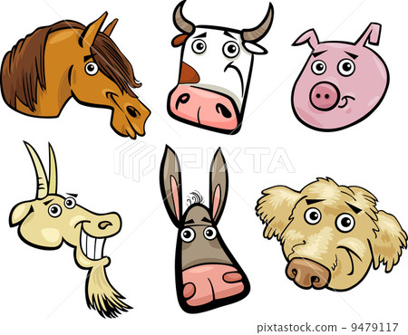 Cartoon farm animals heads set Cartoon farm animals heads set 9479117