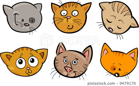 Cartoon funny cats heads set Cartoon funny cats heads set 9479170