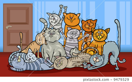 happy cats group cartoon illustration 9479329