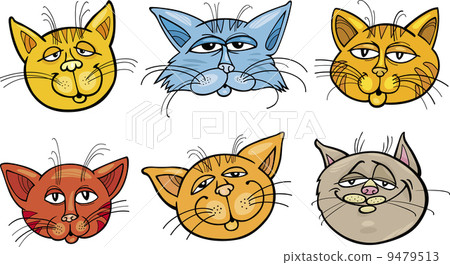 Cartoon funny cats heads set 9479513