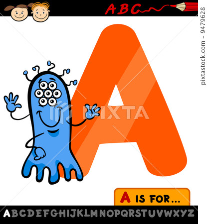 letter a with alien cartoon illustration 9479628