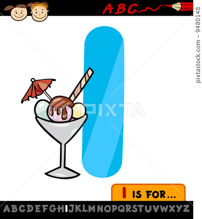 letter i with ice cream cartoon illustration 9480148