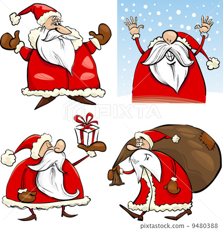 Cartoon Christmas Santa Clauses Set 9480388
