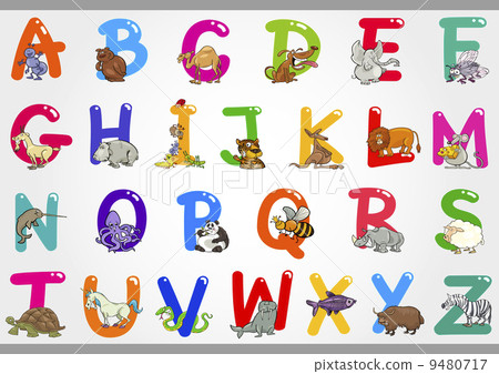 Cartoon Alphabet with Animals Illustrations Cartoon Alphabet with Animals Illustrations 9480717