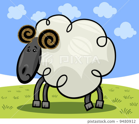 Cartoon illustration of ram or sheep 9480912