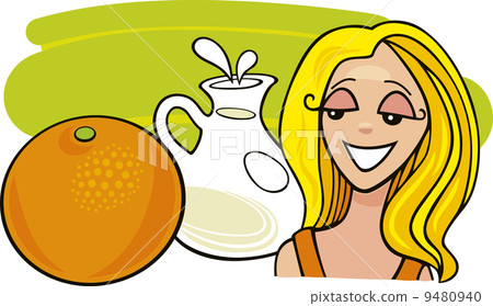 girl with orange fruit and milk girl with orange fruit and milk 9480940