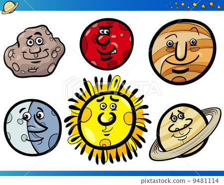 Planets and Orbs Cartoon Characters Set Planets and Orbs Cartoon Characters Set 9481114