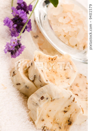 Handmade Soap With Fresh Lavender Flowers And Bath Salt Handmade Soap With Fresh Lavender Flowers And Bath Salt 9481579
