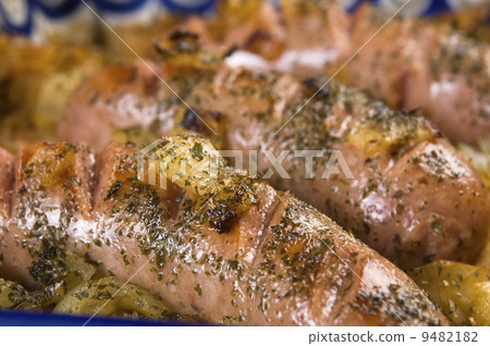 Roasted sausages with sauerkraut - polish dish 9482182