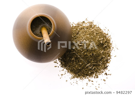 argentinian calabash with yerba mate isolated on white backgroun 9482297