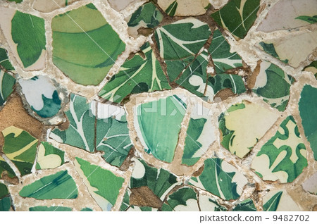 Detail of the ceramics from the Guadi bench in park Guell Barcelona, Spain Detail of the ceramics from the Guadi bench in park Guell Barcelona, Spain 9482702